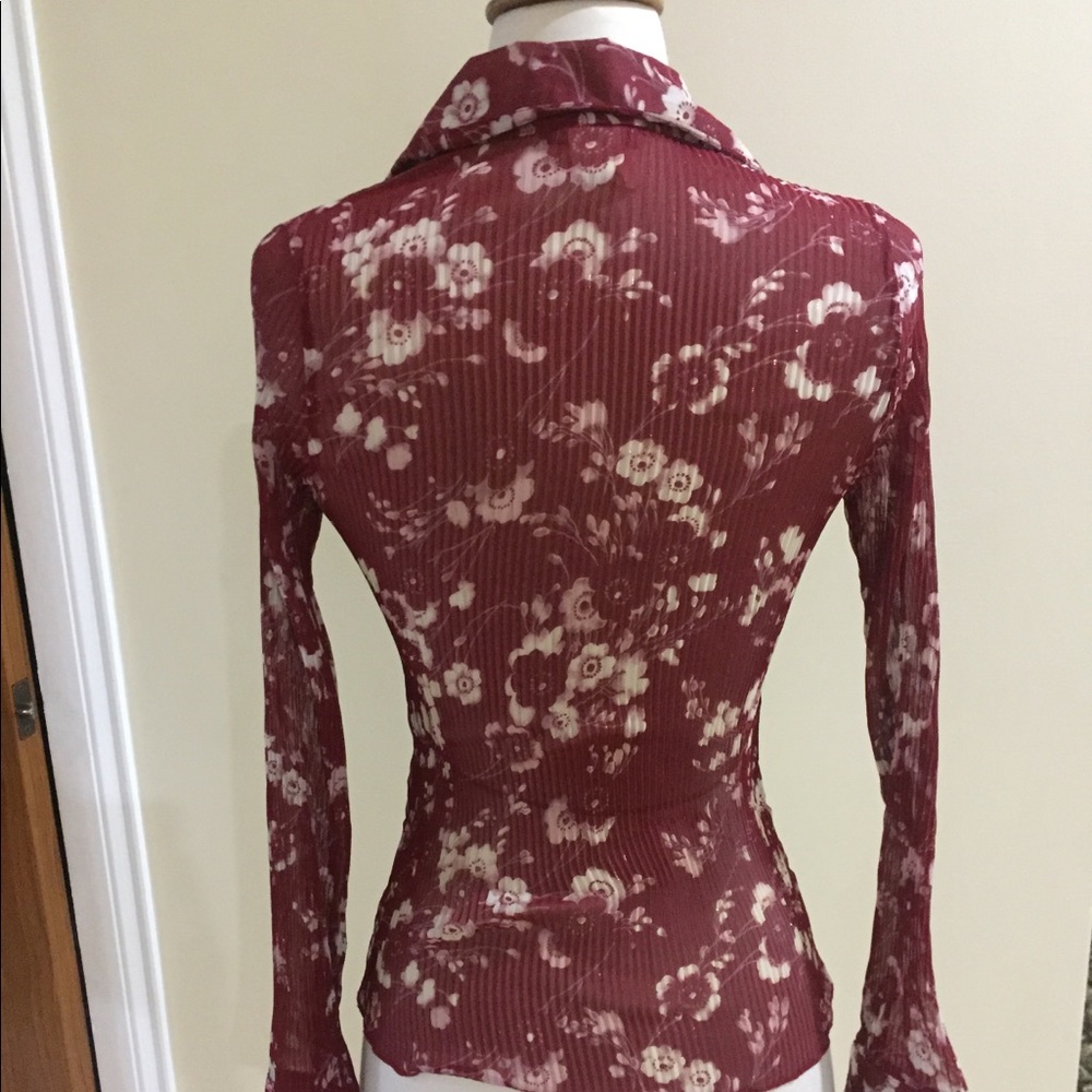 Sparkly Red Pleated Floral Shirt - Picture 4 of 5